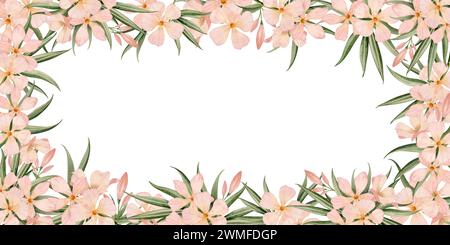 Oleander tropische Blumen horizontal oder vertikal. Illustration mit Blumenaquarell. Botanische Sommervorlage Stockfoto