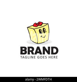 Lustige Geschenkbox-Logo-Designvorlage. Stock Vektor