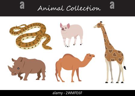 Tiersammlung. Vektor-Illustration einer Gruppe wilder Tiere. Stock Vektor