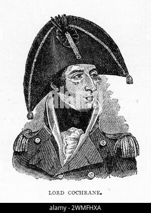 Porträt von Thomas Cochrane, 10. Earl of Dundonald (1775–1860), zwischen 1778 und 1831 Lord Cochrane, war ein schottischer Marineoffizier, Peer, Söldner und Politiker. Während der Französischen Revolutionskriege und Napoleonischen Kriege in der Royal Navy, führte Napoleon zu seinem Erfolg als Le Loup des Mers. Stockfoto