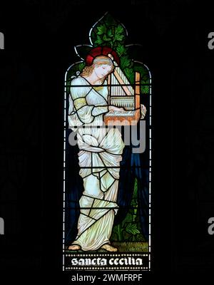 St Cecilia, Schutzpatronin der Musik, Illustration in der Christ Church College Cathedral, University of Oxford, England. Stockfoto