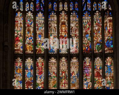 West Window, zeigt Jesus Christus in Ruhm; King's College Chapel, University of Cambridge, England. Stockfoto