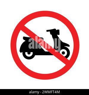 Schild „Kein Roller Erlaubt“. Kein Motorradschild oder kein Parkschild. Symbol für kein Verbot von Motorrädern. Moped-Zugriff Verboten. Achtung-Symbol kein E-Scooter Road S Stock Vektor