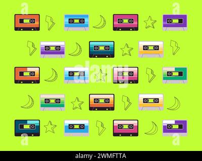 Kassetten Kassettenband Retro alte klassische Schallplatte Audio Melodie Vintage Media Song Tonband Gerät Stock Vektor