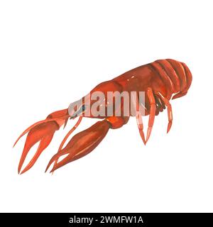 Aquarellillustration von gekochten Flusskrebsen, von Hand gemacht, isoliert auf weißem Hintergrund Stockfoto