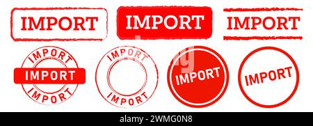 Importieren Sie ein rotes Gummiaufkleberschild für Geschäftsprodukte aus dem Handel Stock Vektor