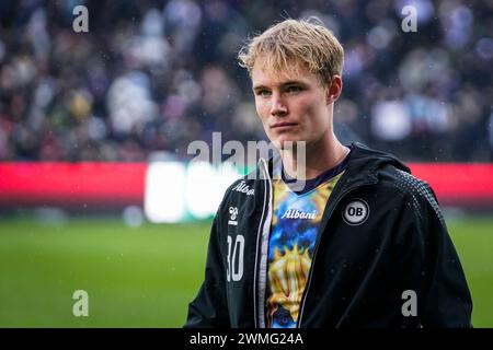 Odense, Dänemark. Februar 2024. Max Fenger von ob wurde vor dem 3F Superliga Spiel zwischen Odense BK und Broendby IF im Nature Energy Park in Odense gesehen. (Foto: Gonzales Photo/Alamy Live News Stockfoto