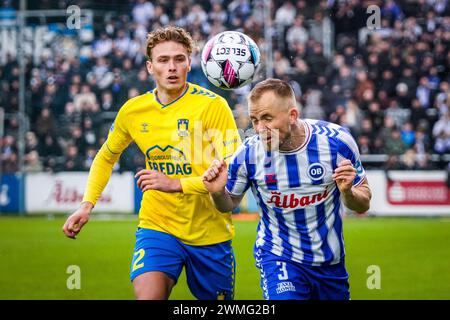 Odense, Dänemark. Februar 2024. Nicklas Mouritsen (3) von ob wurde während des 3F Superliga-Spiels zwischen Odense BK und Broendby IF im Nature Energy Park in Odense gesehen. (Foto: Gonzales Photo/Alamy Live News Stockfoto