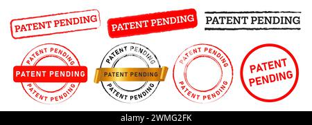 Zum Patent angemeldete Rechteck- und Kreisstempel-Etikettenaufkleber-Zeichen für Verzögerungsinformationen Stock Vektor