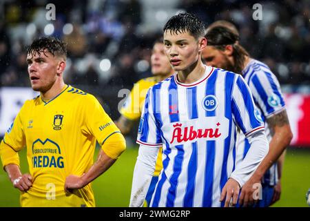 Odense, Dänemark. Februar 2024. Tobias Slotsager (28) von ob wurde während des 3F Superliga-Spiels zwischen Odense BK und Broendby IF im Nature Energy Park in Odense gesehen. (Foto: Gonzales Photo/Alamy Live News Stockfoto