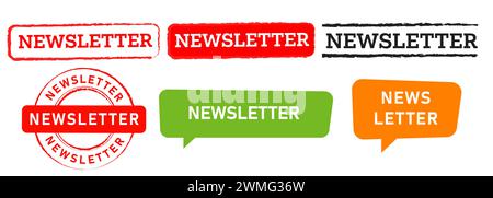 Newsletter-Sprechblase Rechteck- und kreisrotes Briefmarkenetikett, krumm-krumm-Geschäft Stock Vektor