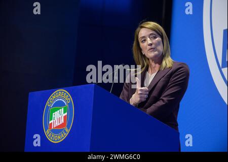 Italien, Rom, 24. Februar 2024: Nationalkongress der Forza Italia, auf dem Foto Roberta Metsola, Präsidentin des Europäischen Parlaments Foto © Stefa Stockfoto