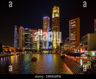 Nächtliche Ausblicke auf die Stadt Singapur Stockfoto