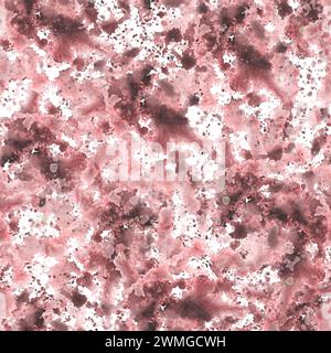 Aquarell weinrote Flecken, Spritzer nahtlose Muster handgemalte Illustration. Abstrakte rote kastanienbraune Farbflecken und Spritzer, Flecken. Isoliert weiß Stockfoto