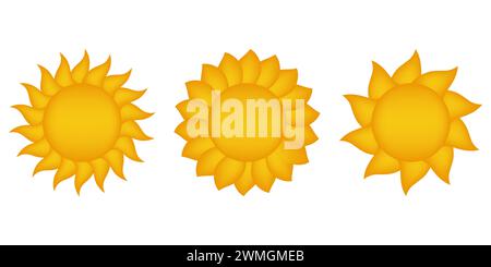 Sonnensymbole auf weißem Hintergrund isoliert Stock Vektor