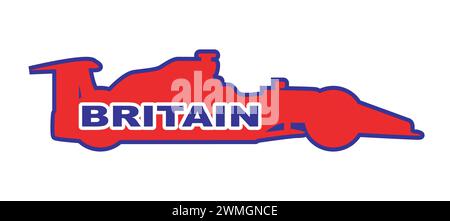 Eine Silhouette eines trpikalen Rennwagens auf weißem Hintergrund mit dem Text Britain und den Farben der britischen Nationalflagge und Flagge i Stock Vektor