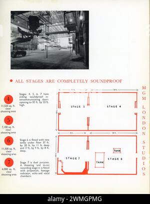 Soundbühnen von METRO GOLDWYN MAYER LONDON / BRITISH STUDIOS, Elstree Way, Boreham Wood, Herts Studio Brochure produziert in letzter Zeit 1959 Stockfoto