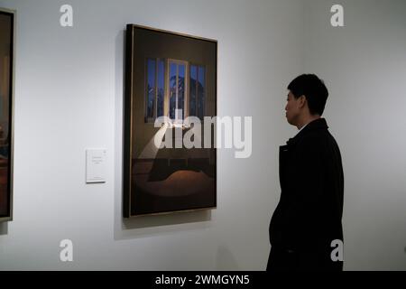 Madrid, Spanien. Februar 2024. Ansicht der Ausstellung von „der intime Realismus von Isabel Quintanilla“ im Thyssen-Bornemisza National Museum in Madrid, 26. Februar 2024, Spanien (Foto: Oscar Gonzalez/SIPA USA) (Foto: Oscar Gonzalez/SIPA USA) Credit: SIPA USA/Alamy Live News Stockfoto