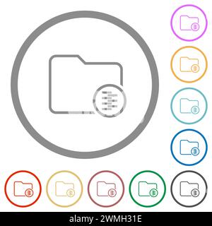Komprimieren Sie die Kontur von flachen farbigen Symbolen in runden Konturen auf weißem Hintergrund Stock Vektor