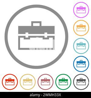 Toolbox wechselt flache Farbsymbole in runden Umrissen auf weißem Hintergrund ab Stock Vektor