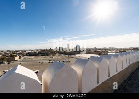 Panoramablick von der Arche Festung an die Po-i-Kalyan Komplex, Buchara, Usbekistan Stockfoto