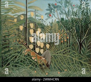 In einem tropischen Wald. Kampf zwischen Tiger und Stier Gemälde von Henri Rousseau zwischen ca. 1908 und ca. 1909 Stockfoto