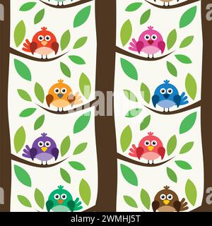 Vektor nahtlos wiederholtes Muster mit Vögeln und Bäumen Stock Vektor