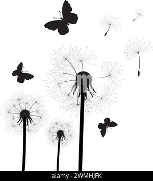 Vektor-Illustration von Löwenzahnsamen, die im Wind geweht werden Stock Vektor