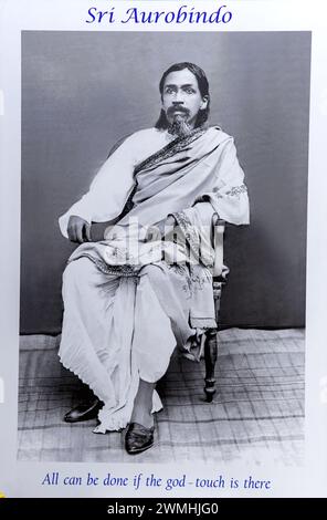 Ein Foto von Sri Aurobindo und einem indischen Guru Pondicherry Stockfoto