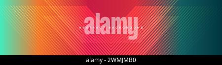 Buntes, abstraktes, modernes, breites Banner mit geometrischen Linien und gestreiften Pfeilen. Vektorillustration farbiger Hintergrund für Banner, Cover Stock Vektor