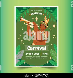 Flache brasilianische Karneval vertikale Flyer Vorlage Design Vektor Illustration Stock Vektor