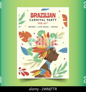 Flache brasilianische Karneval vertikale Flyer Vorlage Design Vektor Illustration Stock Vektor