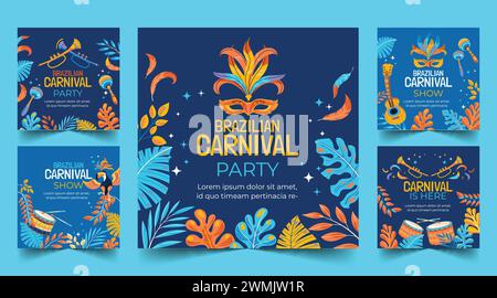 Flache brasilianische Karneval Banner Sammlung Design Vektor Illustration Stock Vektor