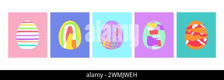 Happy Easter Grußkarte. Geometrische Osterei-Illustration. Geometrisches Muster. Vektor-Design-Vorlage für Osterfeiertage. Sammlung eleganter und trendiger Osterkarten-Vorlagen. Materialvektor... Stock Vektor