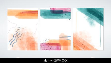 Abstrakte Aquarellvorlagen für universelle künstlerische Hintergründe. Geeignet für Cover, Einladung, Banner, Plakette, Broschüre, Poster, Karte, Flyer. Vektor Stock Vektor