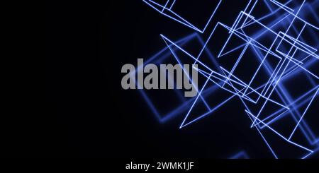Dunkler Hintergrund mit blauen Linien und Quadraten 3D-Darstellung Stockfoto