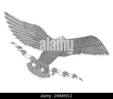 adler im Flug mit Banner, Vintage Gravur Zeichnung Stil Illustration Stock Vektor