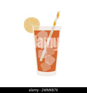 Long Island Iced Tea Cocktail im Glas garniert mit Limettenscheibe. Klassisches alkoholisches Getränk. Beliebter Sommeraperitif. Alkoholisches Getränk. Vektor Stock Vektor
