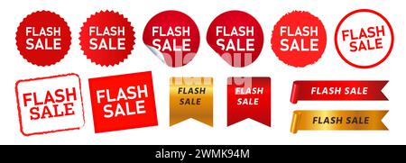 Flash-Verkaufskreis und quadratisches Stempeletikett für Werbeaktion Sonderangebot Marktanzeige Stock Vektor