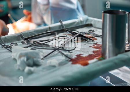 In der Nähe der Medizinischen chirurgische Geräte oder Werkzeuge für eine Operation im Operationssaal in einem Krankenhaus verwendet wird. Stockfoto