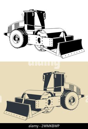 Stilisierte Vektorabbildungen der Straßenwalze Stock Vektor