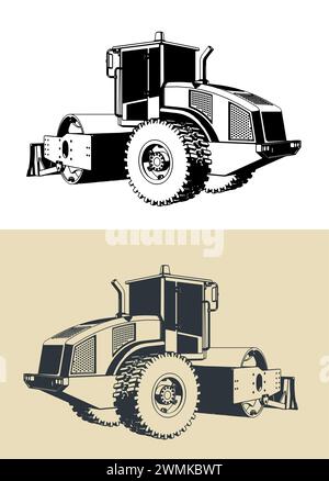 Stilisierte Vektorabbildungen der Straßenwalze Stock Vektor