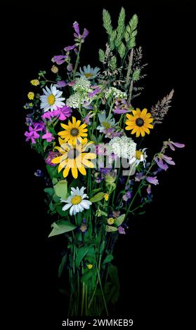 Schöner Blumenstrauß vor schwarzem Hintergrund; Studio Stockfoto