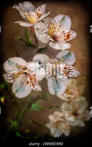 Peruanische Lilie „Casablanca“ (Alstromeria sp.), digitalisiert aus dem Film; Bronx, New York, Vereinigte Staaten von Amerika Stockfoto