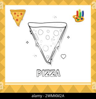 Pizzaschnitt-Skizze, Malbild-Illustration für Kinder Stock Vektor
