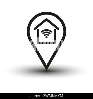 Smart Home Pin, Wireless-Symbol. Symbol für Remote-Home-Zugriff. Vektorabbildung. EPS 10. Stock Vektor