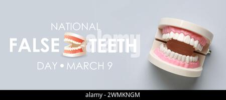 Banner für National False Teeth Day mit Kiefermodell Stockfoto