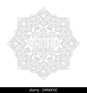 Einfachheit Affirmationen Mandala Malbuch Seite für KDP Book Interior. Friedliche Blütenblätter, Fähigkeit zum Entspannen, Gehirnerlebnisse, harmonische Oase, Stock Vektor