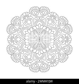 Simplicity Floral Mandala Malbuch Seite für kdp Book Interior. Friedliche Blütenblätter, Fähigkeit zum Entspannen, Gehirnerlebnisse, harmonischer Hafen, friedliche P Stock Vektor