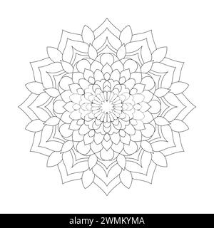 Cosmic Swirling Bliss Mandala Coloring Book Page für kdp Book Interior. Friedliche Blütenblätter, Fähigkeit zum Entspannen, Gehirnerlebnisse, harmonischer Hafen, Peacef Stock Vektor
